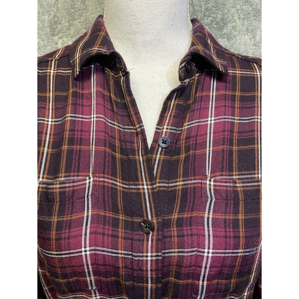 Banana Republic Women’s Plum Plaid, Button Down, Tie Waist Shirt Dress Size 2 - Picture 5 of 16